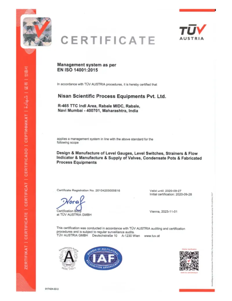 ISO 14001:2015 certificate