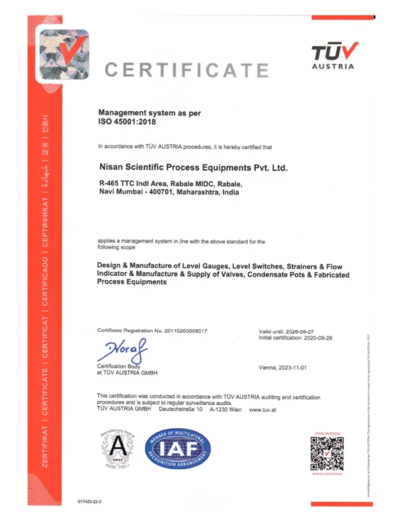 ISO 45001:2018 certificate