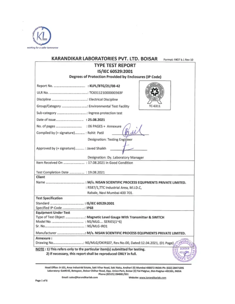 IP68 certificate