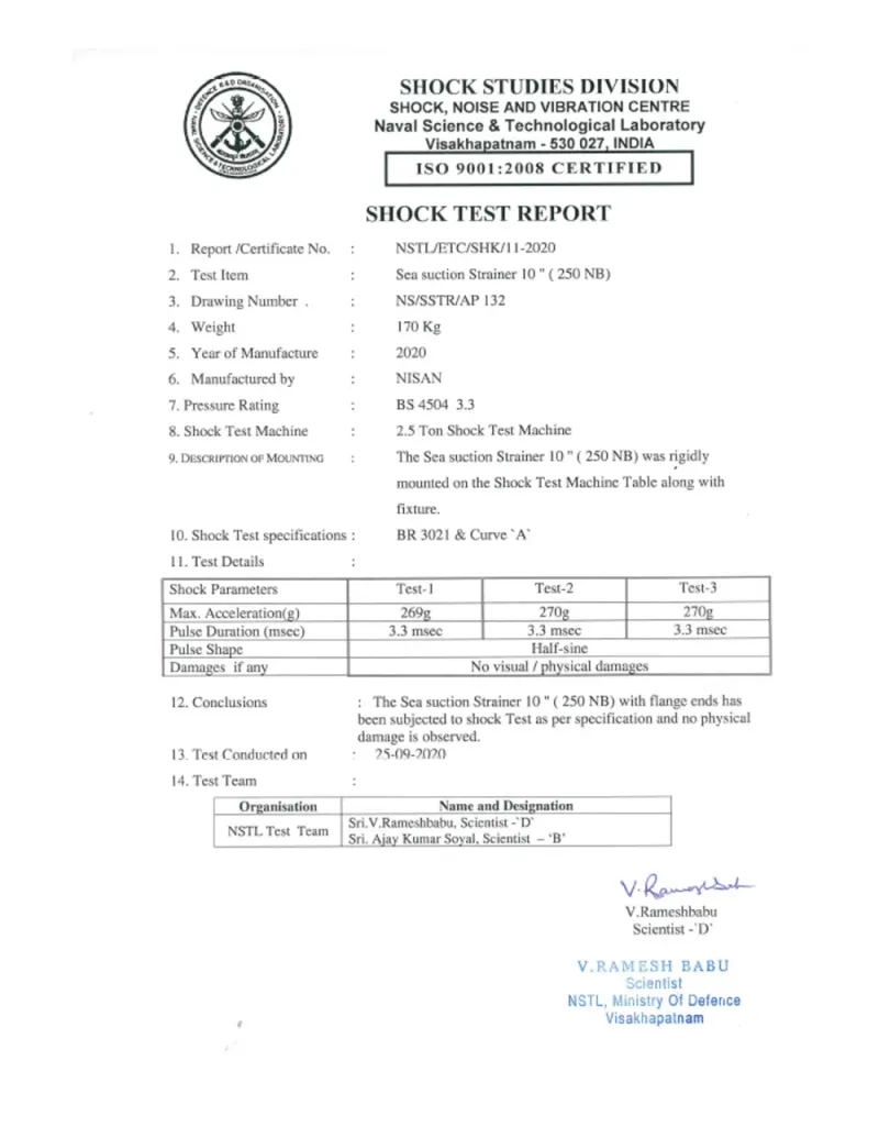 Naval shock qualification certificate