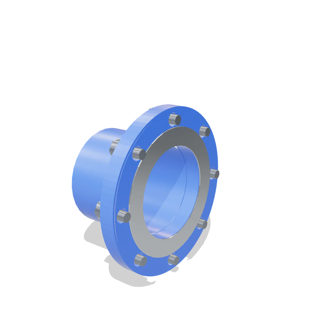 Blue enamel finish on a 6 inch Class 150 flange and pipe stub